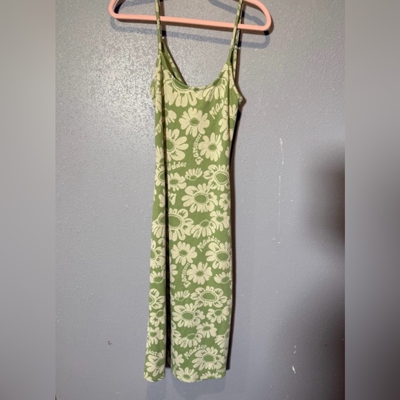 Damson Madder Green Daisy Midi Slip Dress Slit 90s Cottagecore Scandi - Picture 2 of 7